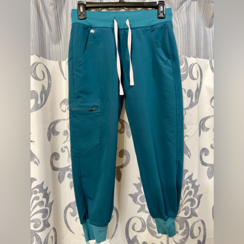 Figs Technical Collection Womens Teal Joggers White Drawstring Scrubs XXS/P EUC